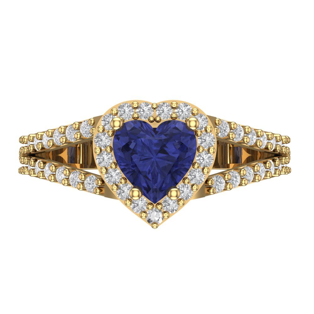 1.49 cttw Simulated Tanzanite Hidden Halo Engagement Ring - Solid Yellow Gold (VVS1, Heart Cut,6.5mm)