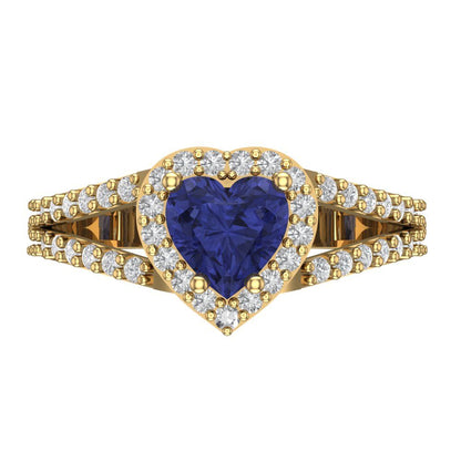 1.49 cttw Simulated Tanzanite Hidden Halo Engagement Ring - Solid Yellow Gold (VVS1, Heart Cut,6.5mm)