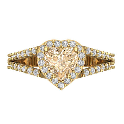 1.49 cttw Natural Morganite Hidden Halo Engagement Ring - Solid Gold (Heart Cut,6.5mm)