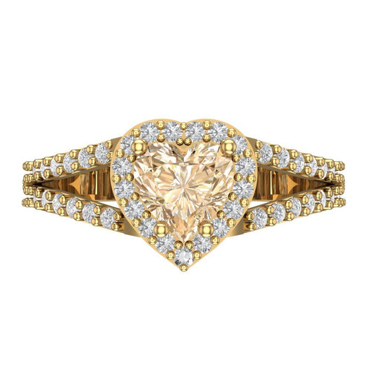 1.49 cttw Natural Morganite Hidden Halo Engagement Ring - Solid Yellow Gold (VVS1, Heart Cut,6.5mm)