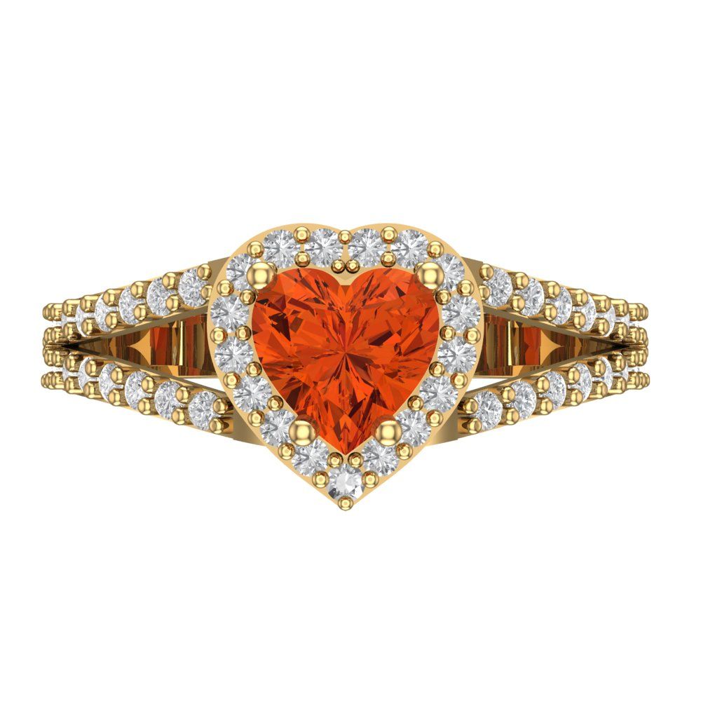 1.49 cttw Zirconia Simulated Red Diamond Hidden Halo Engagement Ring - Solid Gold (VVS1, Heart Cut,6.5mm)