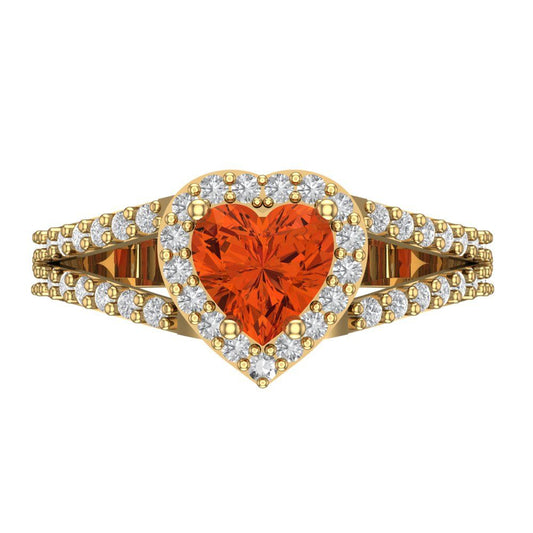 1.49 cttw Zirconia Simulated Red Diamond Hidden Halo Engagement Ring - Solid Yellow Gold (VVS1, Heart Cut,6.5mm)