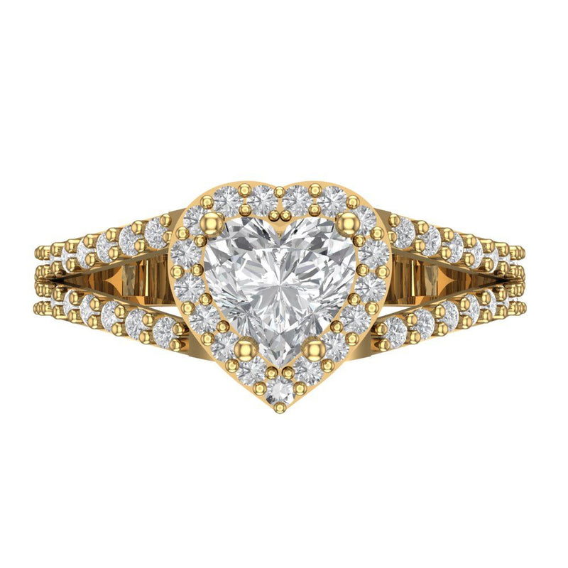 1.49 ct Brilliant Heart Cut Natural Diamond Stone Clarity SI1-2 Color G-H Yellow Gold Halo Solitaire with Accents Ring