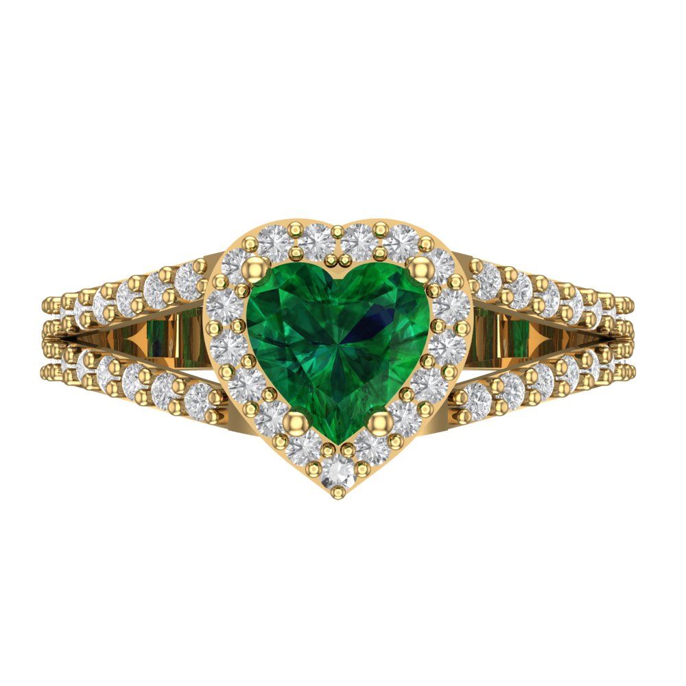 1.49 cttw Simulated Emerald Hidden Halo Engagement Ring - Solid Gold (Heart Cut,6.5mm)