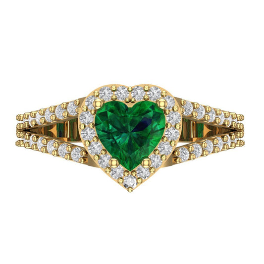 1.49 cttw Simulated Emerald Hidden Halo Engagement Ring - Solid Yellow Gold (VVS1, Heart Cut,6.5mm)