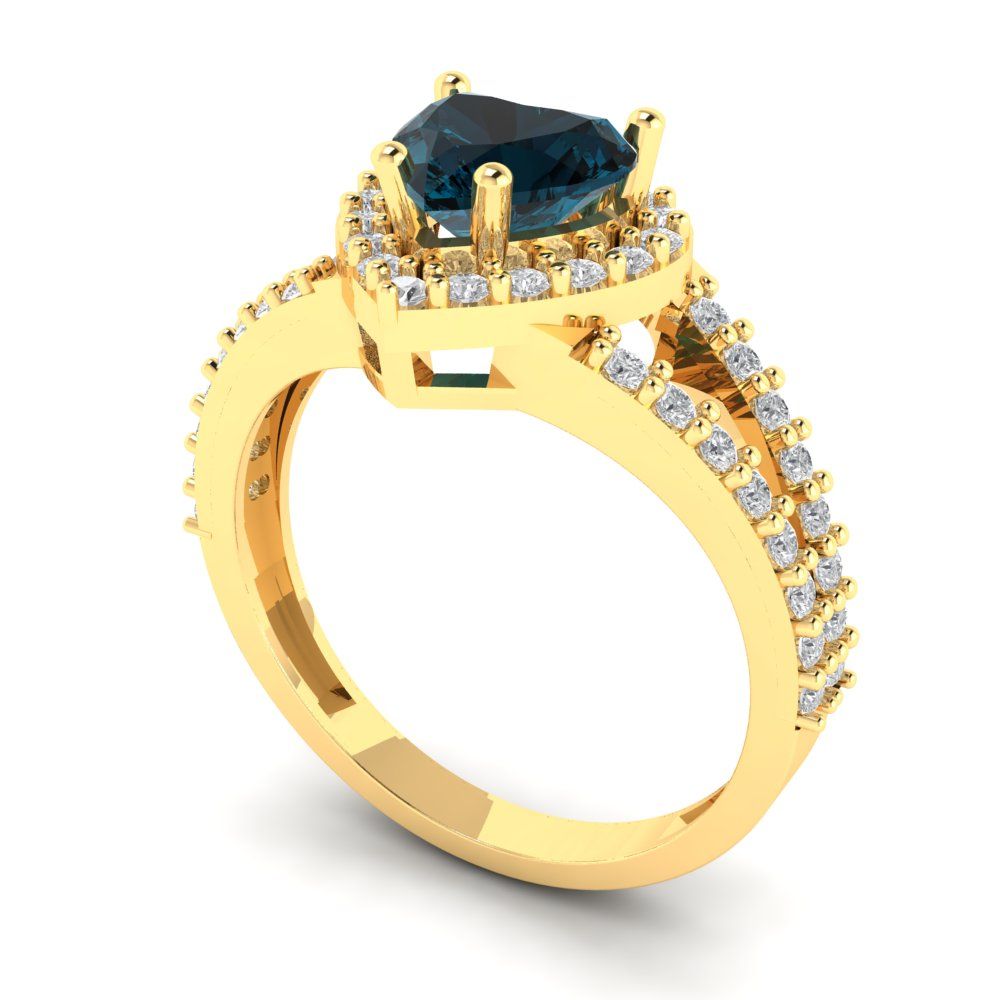 1.49 cttw Natural London Blue Topaz Hidden Halo Engagement Ring - Solid Gold (Heart Cut,6.5mm)