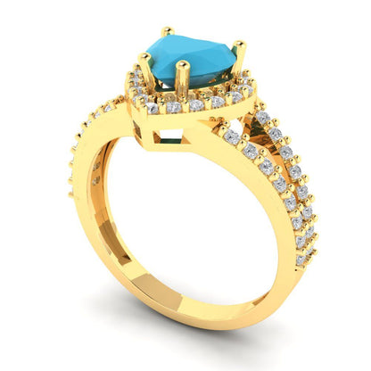 1.49 cttw Simulated Turquoise Hidden Halo Engagement Ring - Solid Yellow Gold (VVS1, Heart Cut,6.5mm)