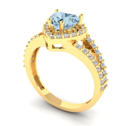 1.49 cttw Natural Swiss Blue Topaz Hidden Halo Engagement Ring - Solid Gold (Heart Cut,6.5mm)