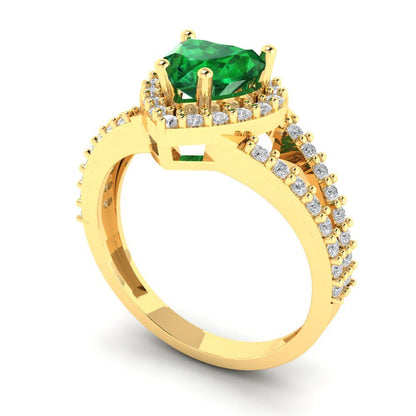 1.49 cttw Simulated Emerald Hidden Halo Engagement Ring - Solid Gold (Heart Cut,6.5mm)