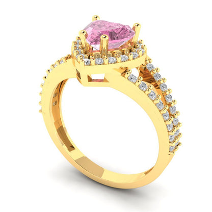 1.49 cttw Zirconia Simulated Pink Diamond Hidden Halo Engagement Ring - Solid Yellow Gold (VVS1, Heart Cut,6.5mm)