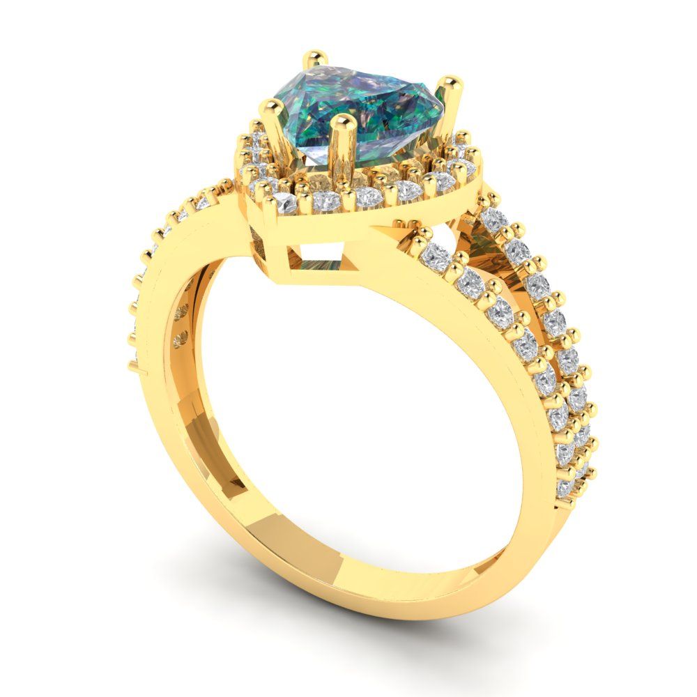1.49 cttw Blue Moissanite Hidden Halo Engagement Ring - Solid Yellow Gold (VVS1, Heart Cut,6.5mm)