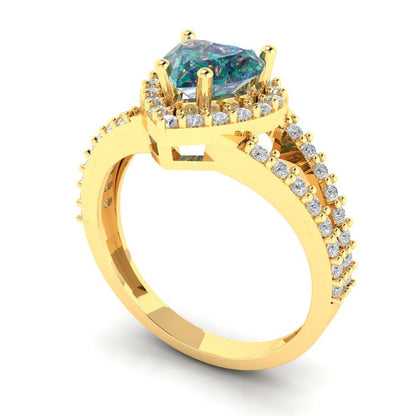 1.49 cttw Blue Moissanite Hidden Halo Engagement Ring - Solid Yellow Gold (VVS1, Heart Cut,6.5mm)