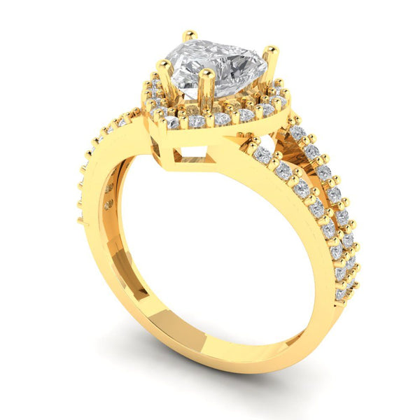 1.49 ct Brilliant Heart Cut Clear Simulated Diamond Stone Yellow Gold Halo Solitaire with Accents Ring