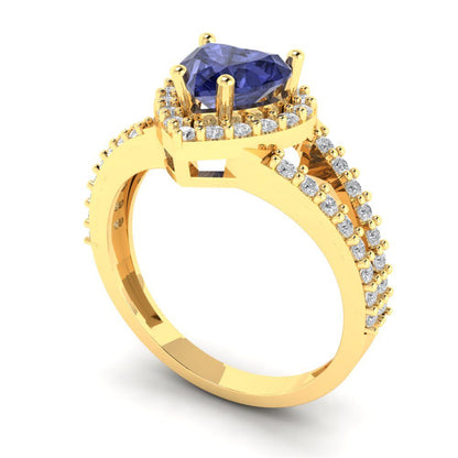 1.49 cttw Simulated Tanzanite Hidden Halo Engagement Ring - Solid Yellow Gold (VVS1, Heart Cut,6.5mm)