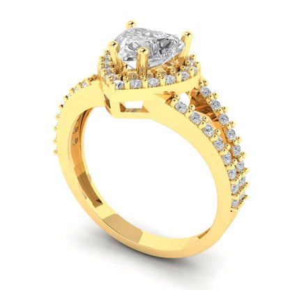 1.49 cttw White Sapphire Hidden Halo Engagement Ring - Solid Yellow Gold (VVS1, Heart Cut,6.5mm)