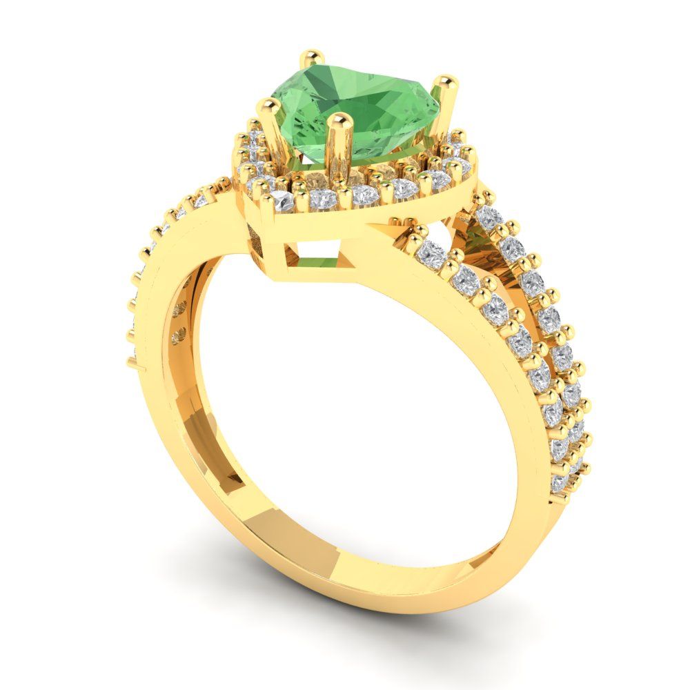 1.49 cttw Zirconia Simulated Green Diamond Hidden Halo Engagement Ring - Solid Gold (VVS1, Heart Cut,6.5mm)
