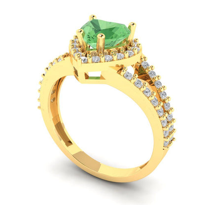 1.49 cttw Zirconia Simulated Green Diamond Hidden Halo Engagement Ring - Solid Gold (VVS1, Heart Cut,6.5mm)