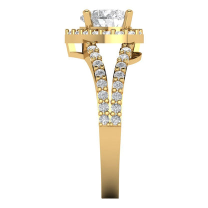 1.49 cttw White Sapphire Hidden Halo Engagement Ring - Solid Yellow Gold (VVS1, Heart Cut,6.5mm)