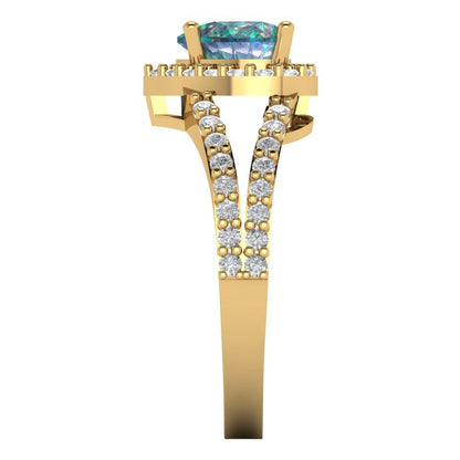 1.49 cttw Blue Moissanite Hidden Halo Engagement Ring - Solid Yellow Gold (VVS1, Heart Cut,6.5mm)
