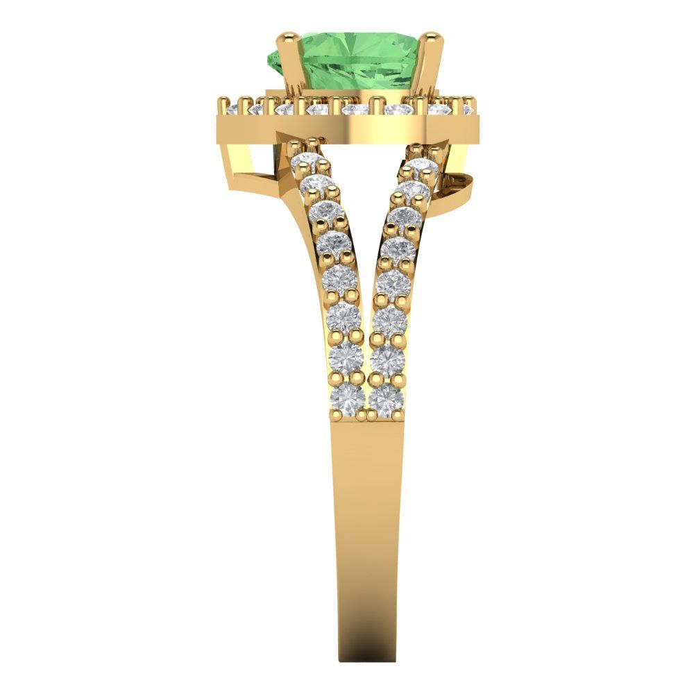 1.49 cttw Zirconia Simulated Green Diamond Hidden Halo Engagement Ring - Solid Gold (VVS1, Heart Cut,6.5mm)