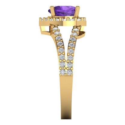 1.49 cttw Natural Amethyst Hidden Halo Engagement Ring - Solid Yellow Gold (VVS1, Heart Cut,6.5mm)