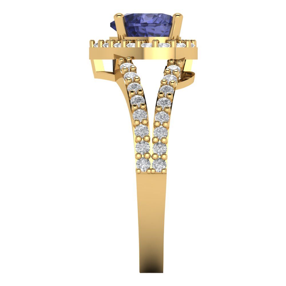 1.49 cttw Simulated Tanzanite Hidden Halo Engagement Ring - Solid Yellow Gold (VVS1, Heart Cut,6.5mm)