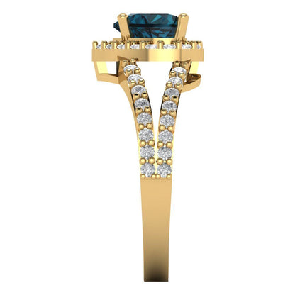 1.49 cttw Natural London Blue Topaz Hidden Halo Engagement Ring - Solid Gold (Heart Cut,6.5mm)