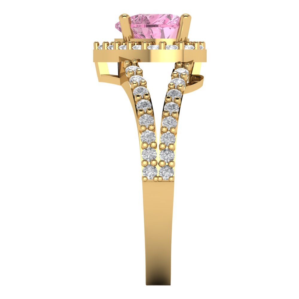 1.49 cttw Zirconia Simulated Pink Diamond Hidden Halo Engagement Ring - Solid Yellow Gold (VVS1, Heart Cut,6.5mm)