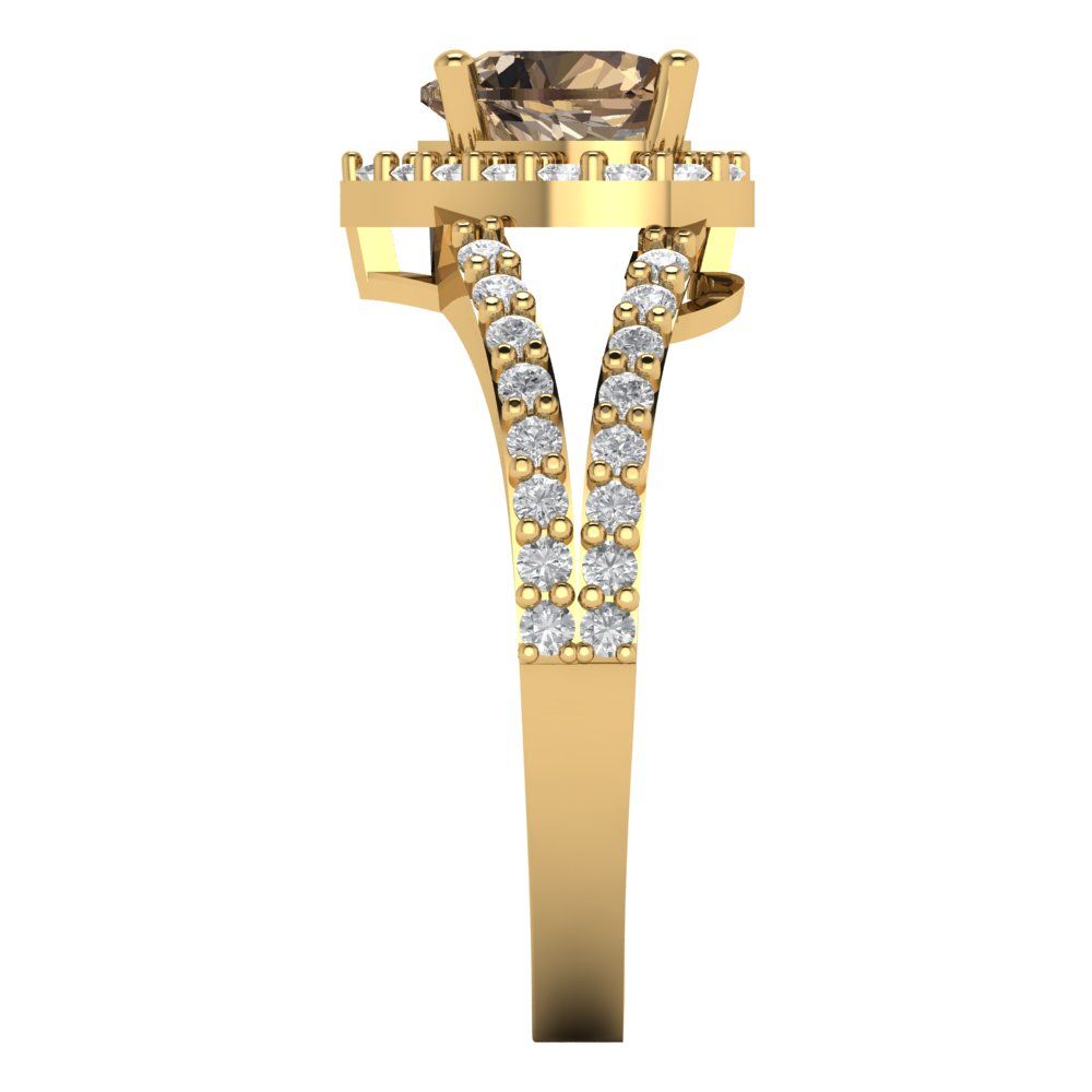 1.49 cttw Zirconia Simulated Champagne Diamond Hidden Halo Engagement Ring - Solid Gold (VVS1, Heart Cut,6.5mm)