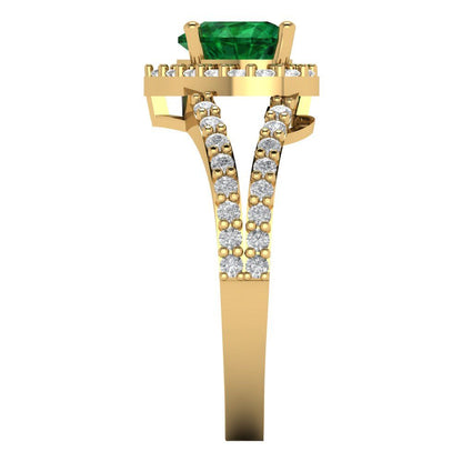 1.49 cttw Simulated Emerald Hidden Halo Engagement Ring - Solid Gold (Heart Cut,6.5mm)