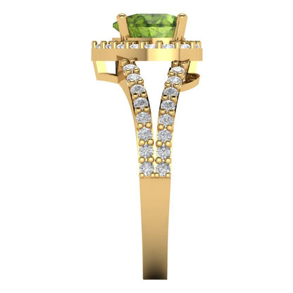 1.49 cttw Natural Peridot Hidden Halo Engagement Ring - Solid Gold (Heart Cut,6.5mm)