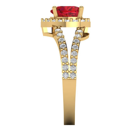 1.49 cttw Simulated Ruby Hidden Halo Engagement Ring - Solid Gold (Heart Cut,6.5mm)