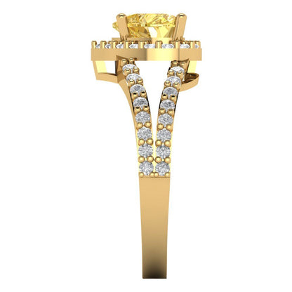 1.49 cttw Natural Citrine Hidden Halo Engagement Ring - Solid Yellow Gold (VVS1, Heart Cut,6.5mm)