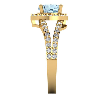 1.49 cttw Natural Sky Blue Topaz Hidden Halo Engagement Ring - Solid Gold (Heart Cut,6.5mm)
