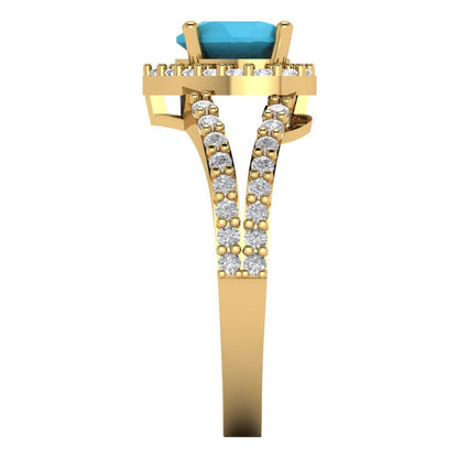 1.49 cttw Simulated Turquoise Hidden Halo Engagement Ring - Solid Yellow Gold (VVS1, Heart Cut,6.5mm)