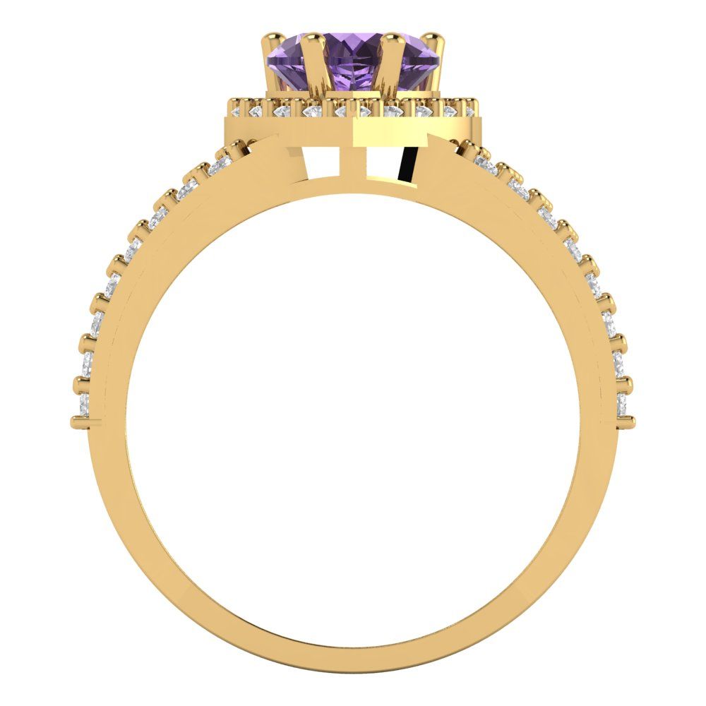 1.49 cttw Simulated Alexandrite Hidden Halo Engagement Ring - Solid Gold (Heart Cut,6.5mm)