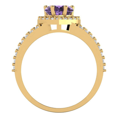 1.49 cttw Simulated Alexandrite Hidden Halo Engagement Ring - Solid Gold (Heart Cut,6.5mm)