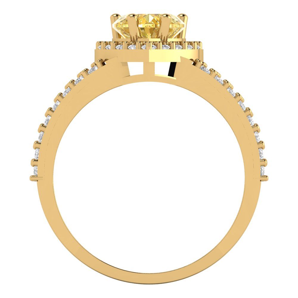 1.49 cttw Zirconia Simulated Yellow Diamond Hidden Halo Engagement Ring - Solid Yellow Gold (VVS1, Heart Cut,6.5mm)