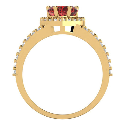 1.49 cttw Natural Garnet Hidden Halo Engagement Ring - Solid Gold (Heart Cut,6.5mm)