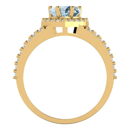 1.49 cttw Natural Aquamarine Hidden Halo Engagement Ring - Solid Gold (Heart Cut,6.5mm)