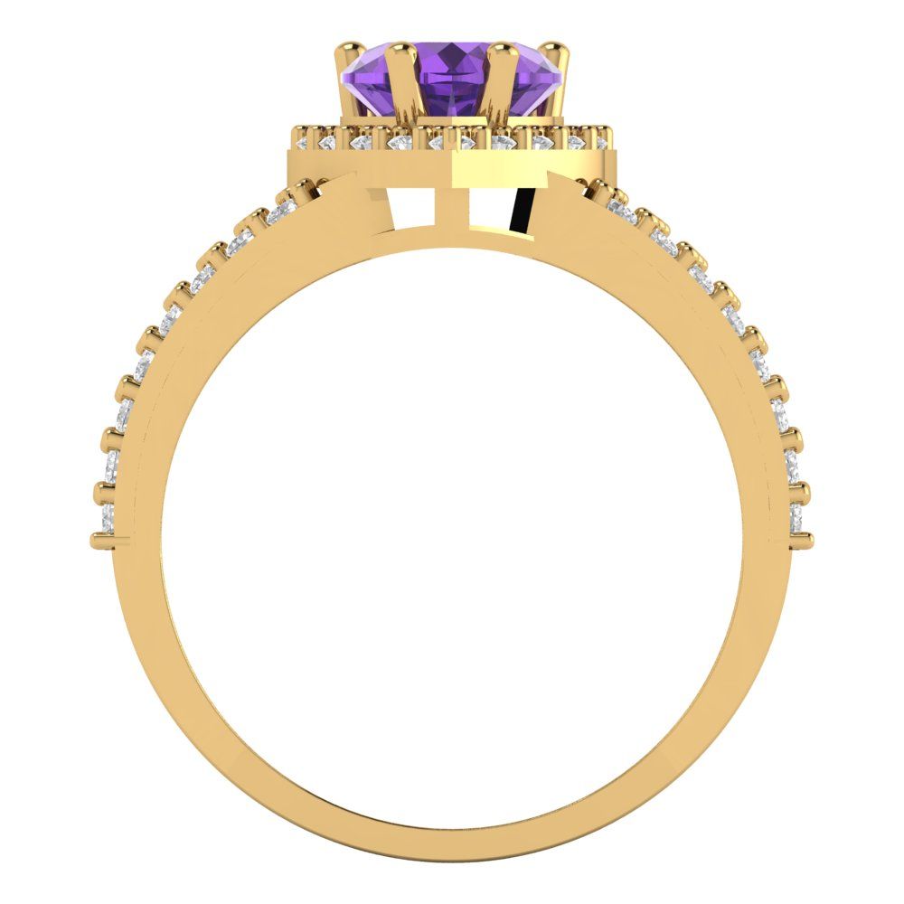 1.49 cttw Natural Amethyst Hidden Halo Engagement Ring - Solid Yellow Gold (VVS1, Heart Cut,6.5mm)