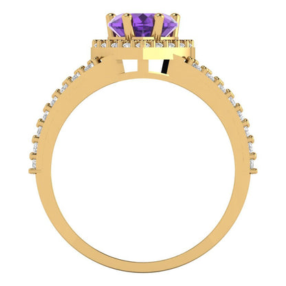 1.49 cttw Natural Amethyst Hidden Halo Engagement Ring - Solid Yellow Gold (VVS1, Heart Cut,6.5mm)