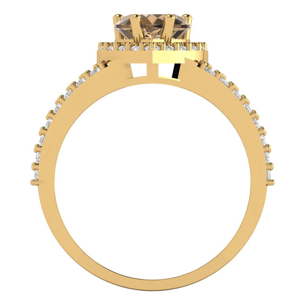 1.49 cttw Zirconia Simulated Champagne Diamond Hidden Halo Engagement Ring - Solid Gold (VVS1, Heart Cut,6.5mm)
