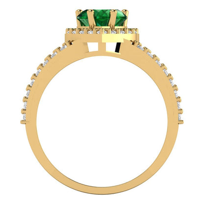 1.49 cttw Simulated Emerald Hidden Halo Engagement Ring - Solid Gold (Heart Cut,6.5mm)