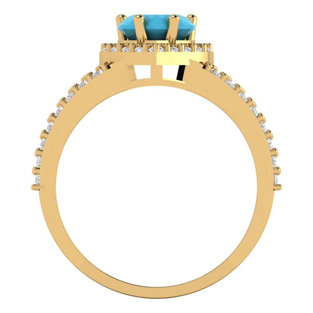 1.49 cttw Simulated Turquoise Hidden Halo Engagement Ring - Solid Yellow Gold (VVS1, Heart Cut,6.5mm)