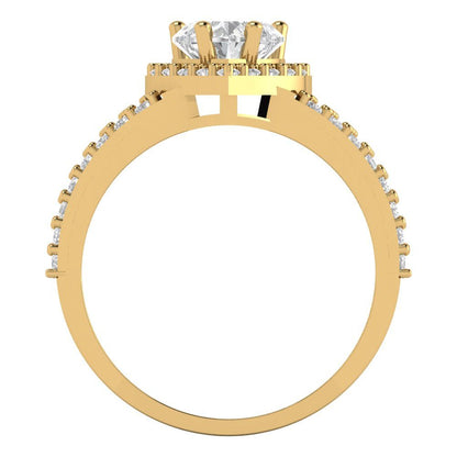 1.49 cttw White Sapphire Hidden Halo Engagement Ring - Solid Yellow Gold (VVS1, Heart Cut,6.5mm)