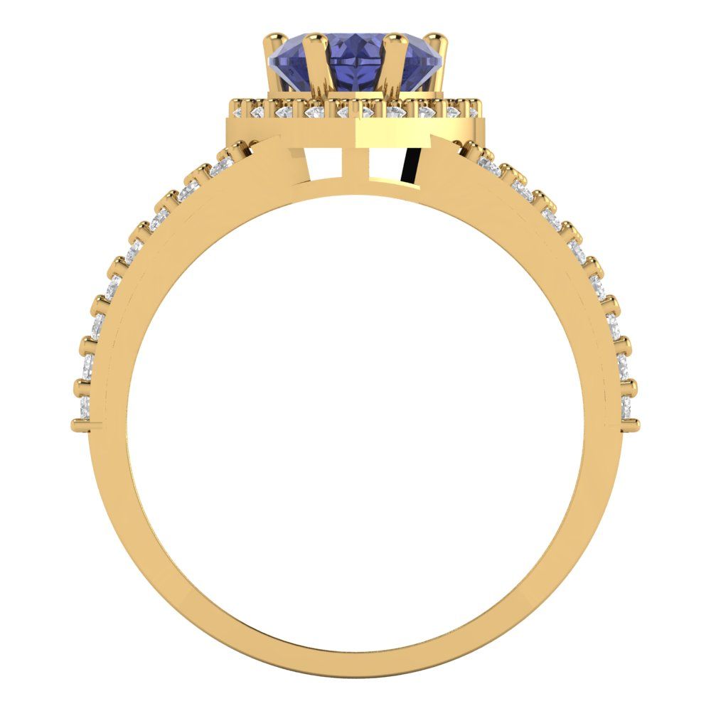 1.49 cttw Simulated Tanzanite Hidden Halo Engagement Ring - Solid Yellow Gold (VVS1, Heart Cut,6.5mm)