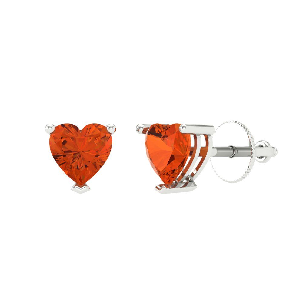 1 ctw Red Zirconia Studs Earrings | 5mm Heart Cut White Gold Screw back | April Birthstone