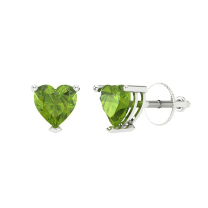 1 ctw Peridot Studs Earrings | 5mm Heart Cut White Gold Screw back | August Birthstone
