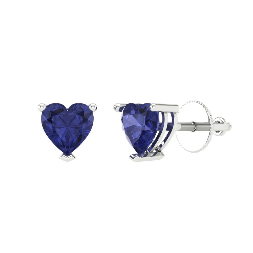 1 ctw Tanzanite Studs Earrings | 5mm Heart Cut White Gold Screw back | December Birthstone